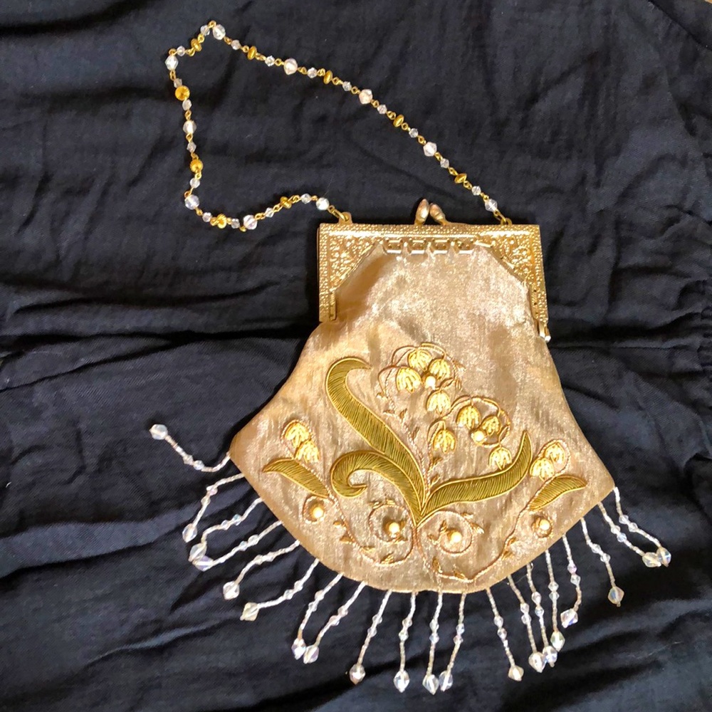 Beaded cloche handbag. Hand stitched beading 1970s